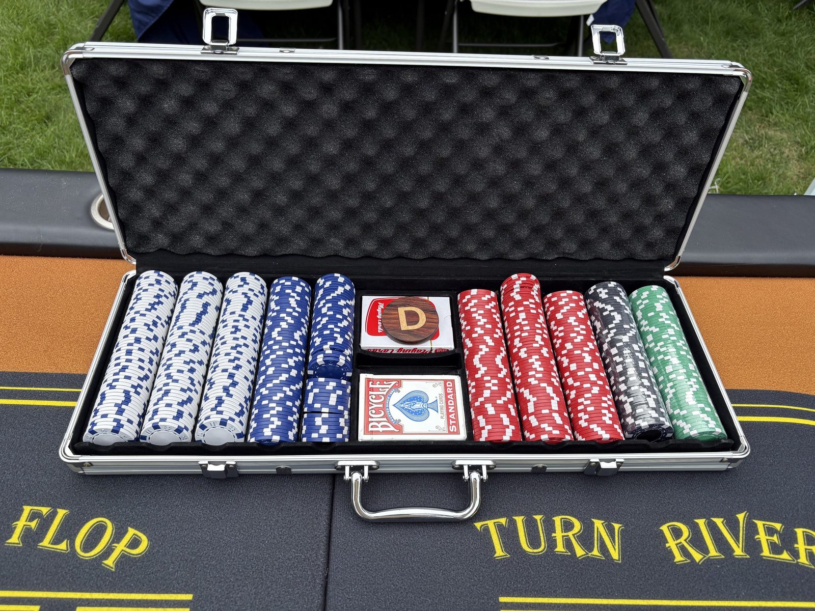 Close-up of the poker chip case