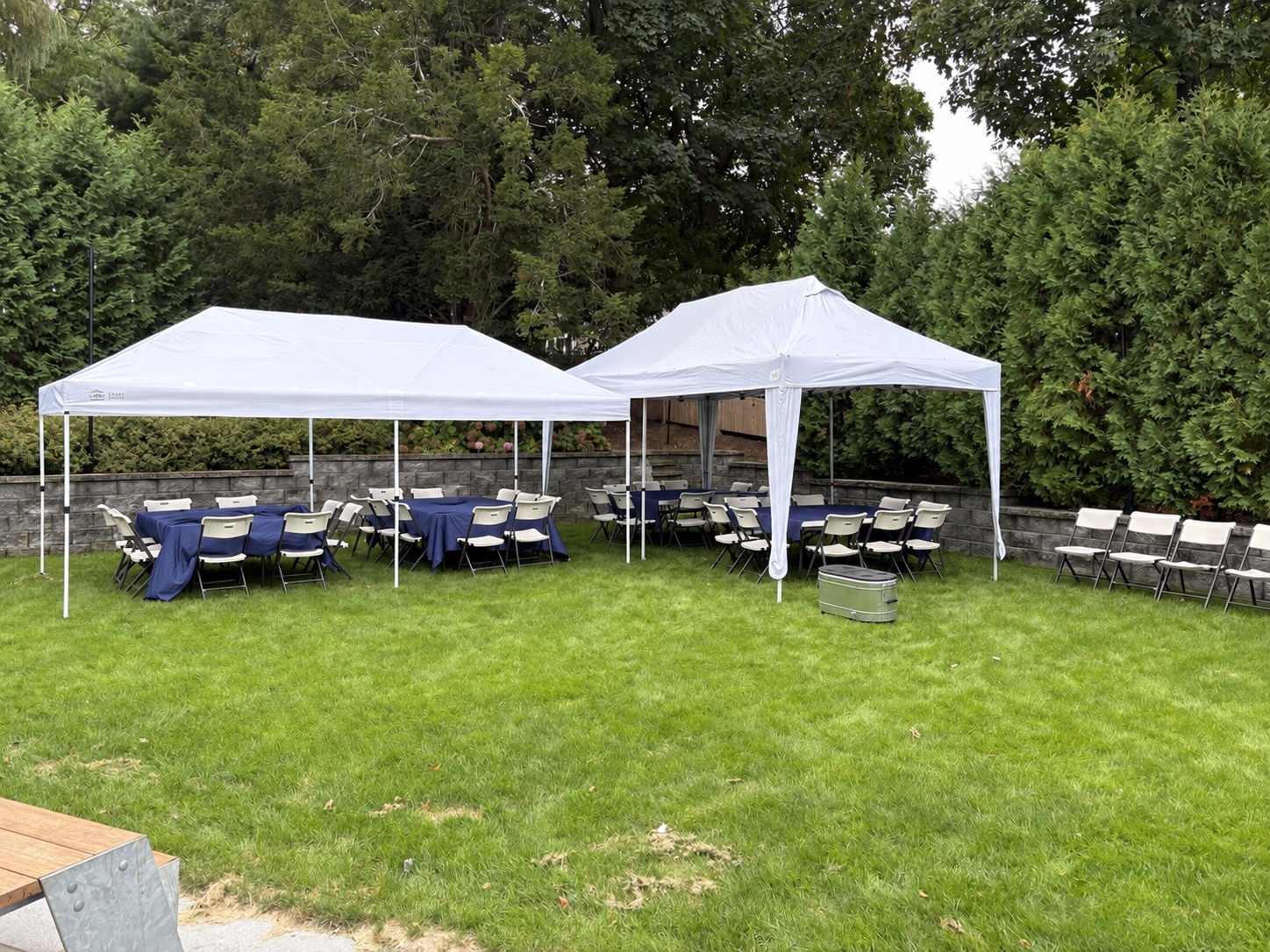 Front view of the two tents and table arrangement